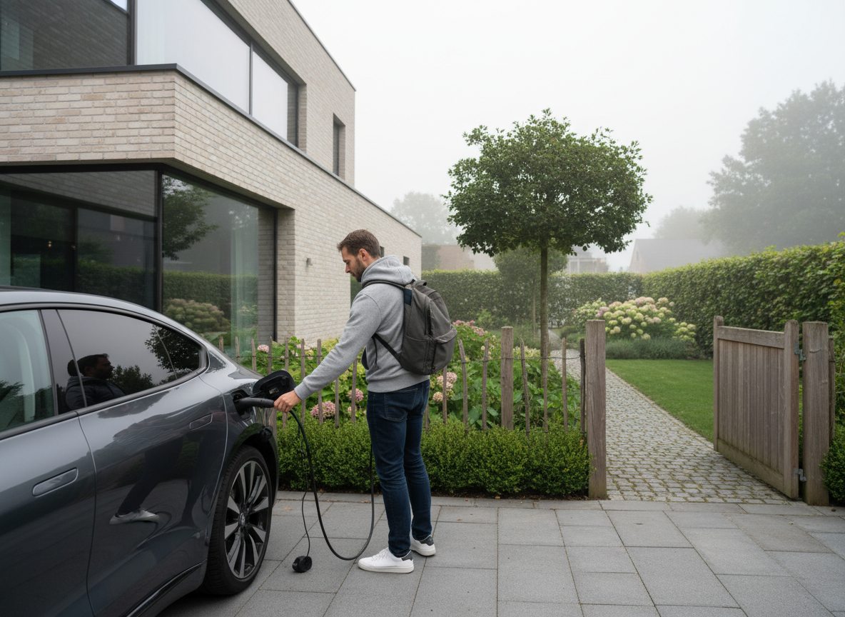 laadpaal in gebruik door huiseigenaar in de zomer